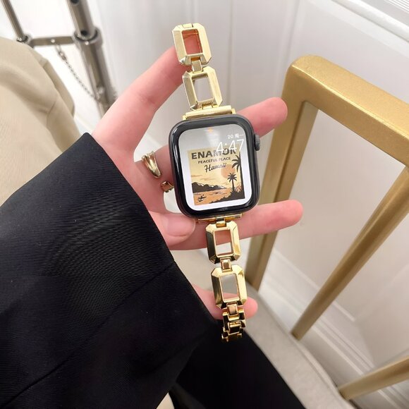 NEW Adjustable Square Stylish Strap Stainless Chain For Apple Watch - Gold - Picture 3 of 6